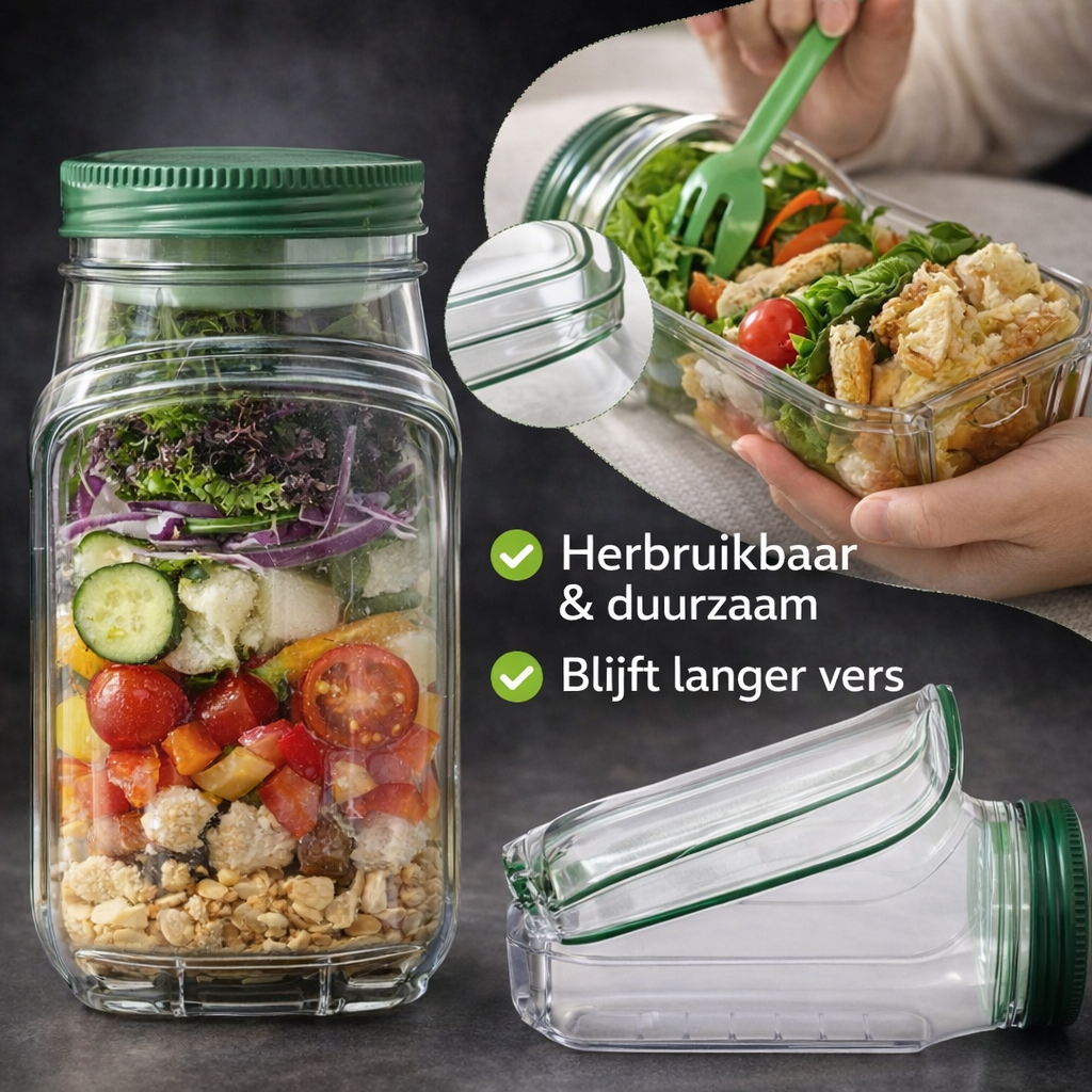 Saladbox – Lekvrij, transparant & perfect voor onderweg